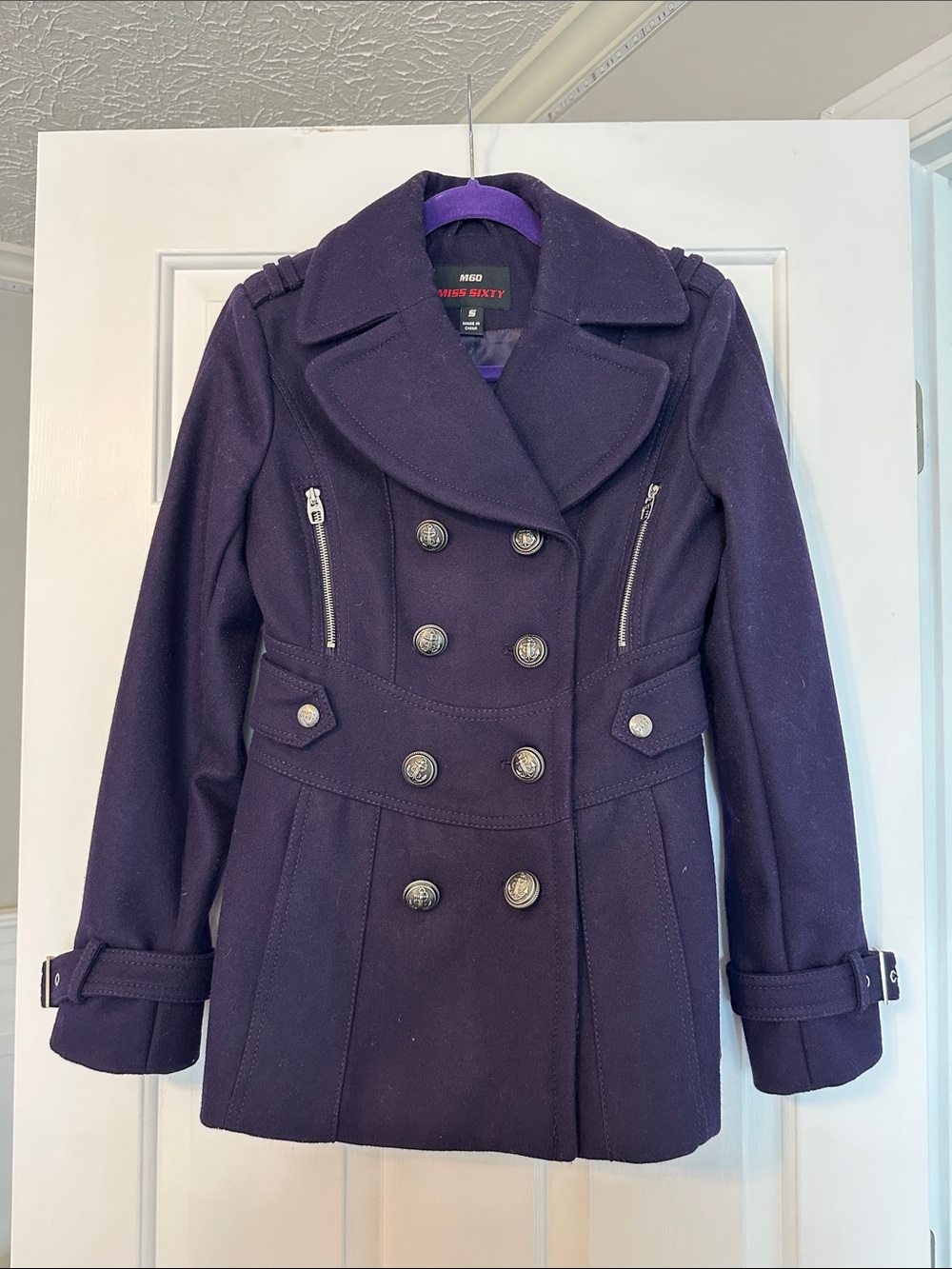 Miss Sixty Purple Double-Breasted Pea Coat